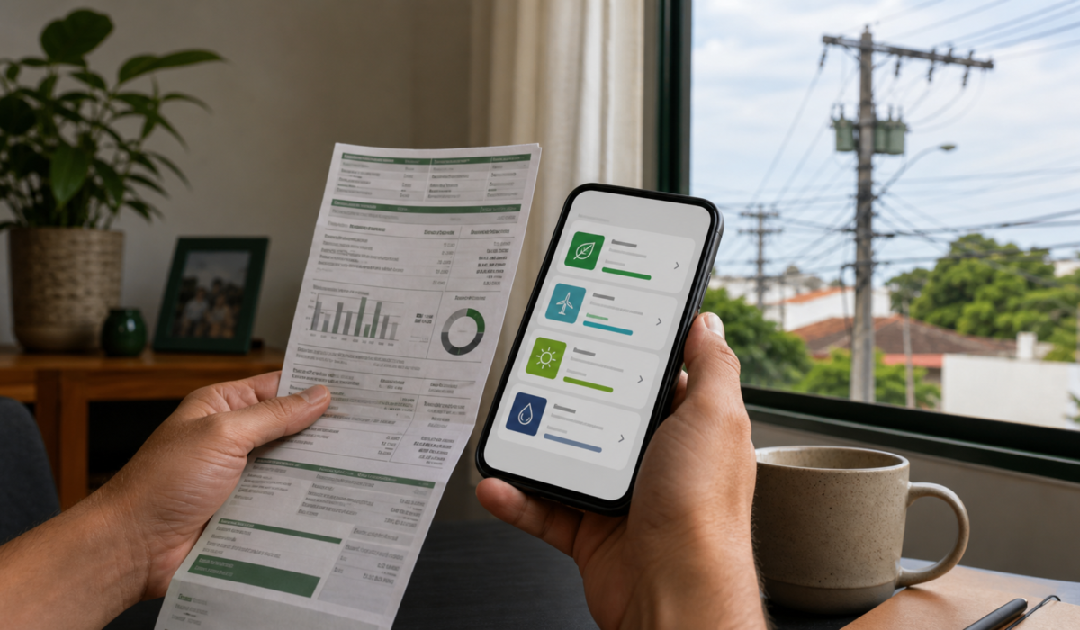 Consumidor compara opções de fornecedores de energia elétrica no celular