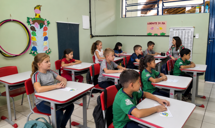 Alunos da rede municipal de Palmeira das Missões em sala de aula